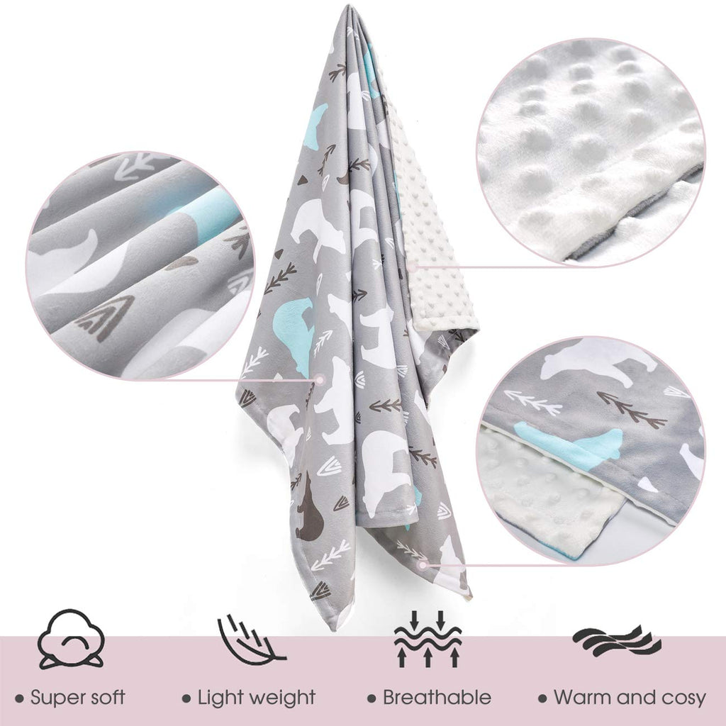 Baby Blanket for Boys Girls Baby Blankets Newborn,Super Soft Comfy,Patterned Minky with Double Layer,Dotted Backing, 30 X 40 Inch,Bears