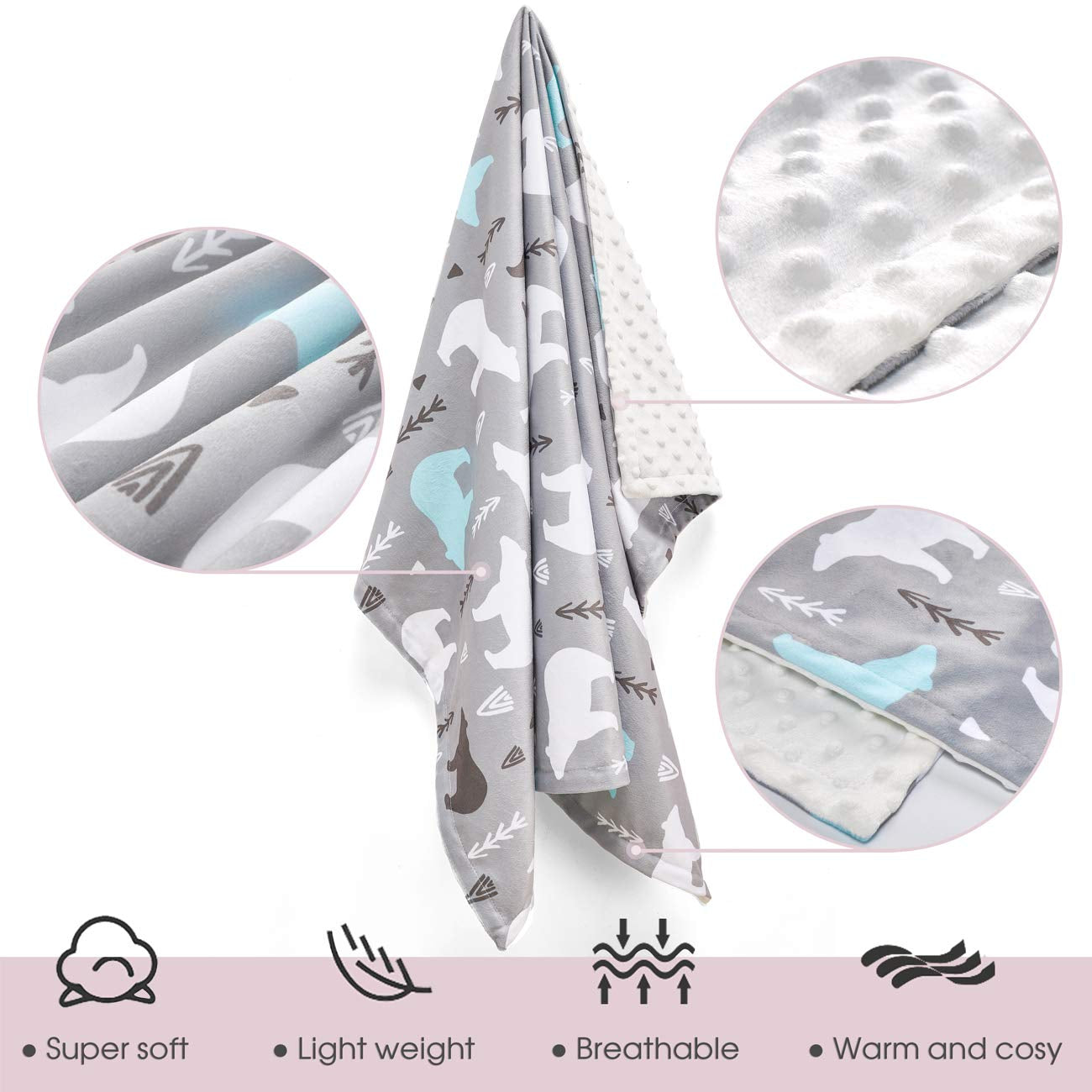 Baby Blanket for Boys Girls Baby Blankets Newborn,Super Soft Comfy,Patterned Minky with Double Layer,Dotted Backing, 30 X 40 Inch,Bears