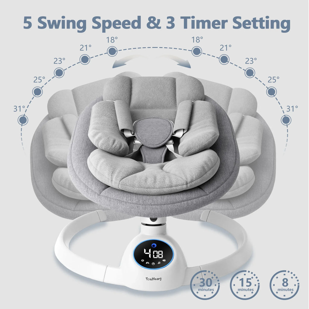 Electric Baby Swing, Infant Rocker with Bluetooth & Remote,5 Speeds,10 Lullabies,3 Timing, Grey