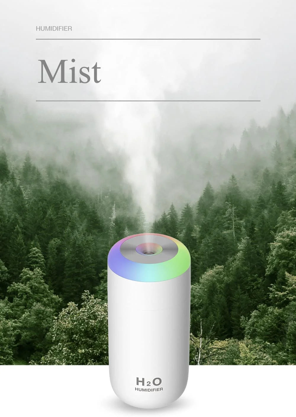 350Ml Mini Humidifier with Night Light (Cyan)