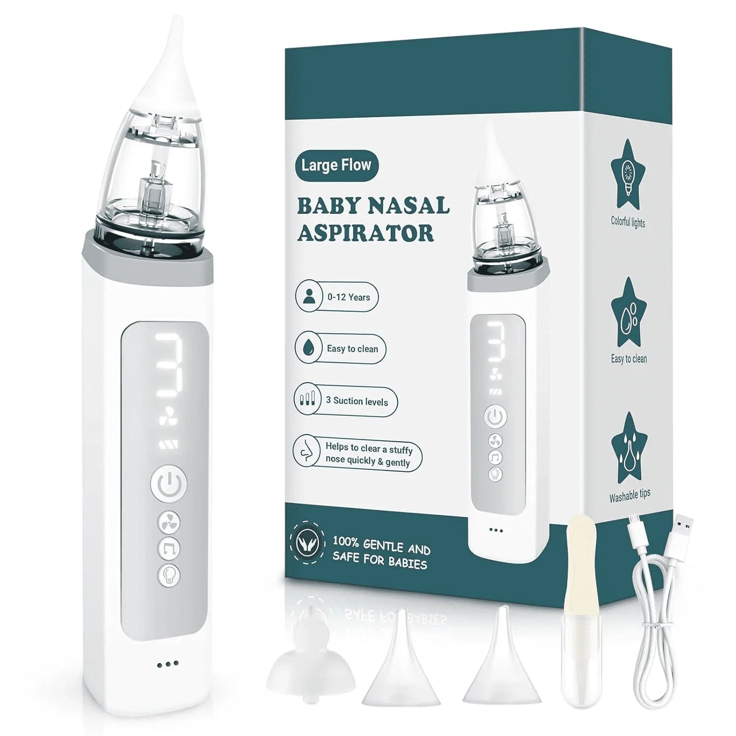 Baby Nasal Aspirator, Baby Nose Sucker, Electric Nose Aspirator for Toddler, Automatic Baby Nose Cleaner with 3 Suction Level & Music & Light