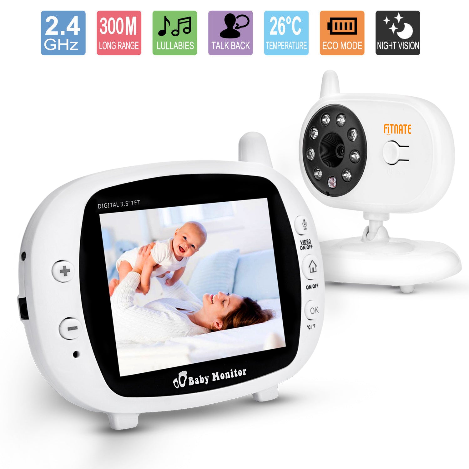 3.5" Audio Video Baby Monitor, Night Vision Safety Viewer