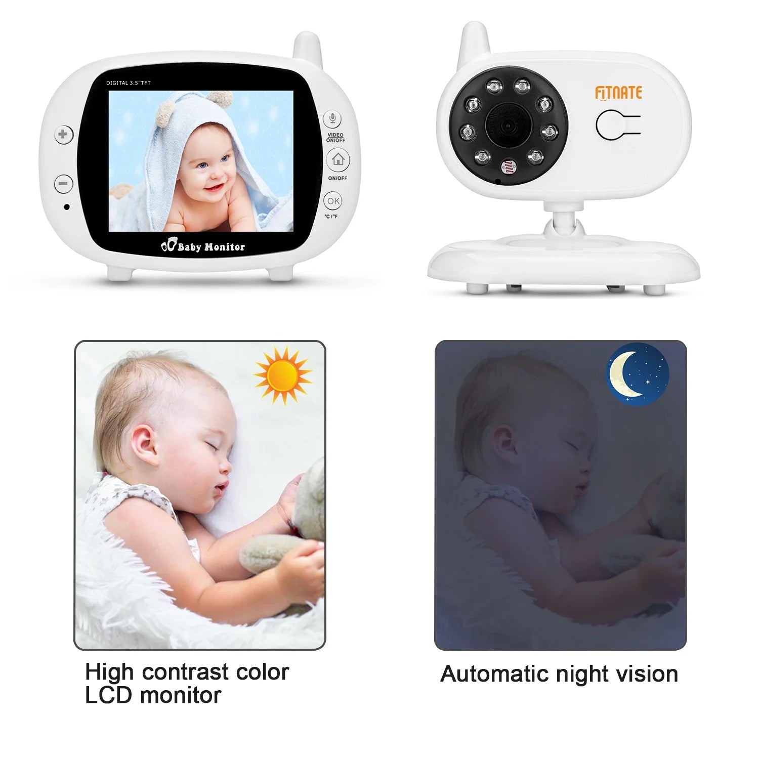 3.5" Audio Video Baby Monitor, Night Vision Safety Viewer
