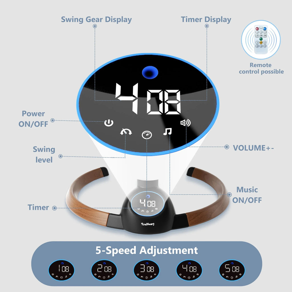 Electric Baby Swing, Infant Rocker with Bluetooth & Remote,5 Speeds,10 Lullabies,3 Timing, Grey