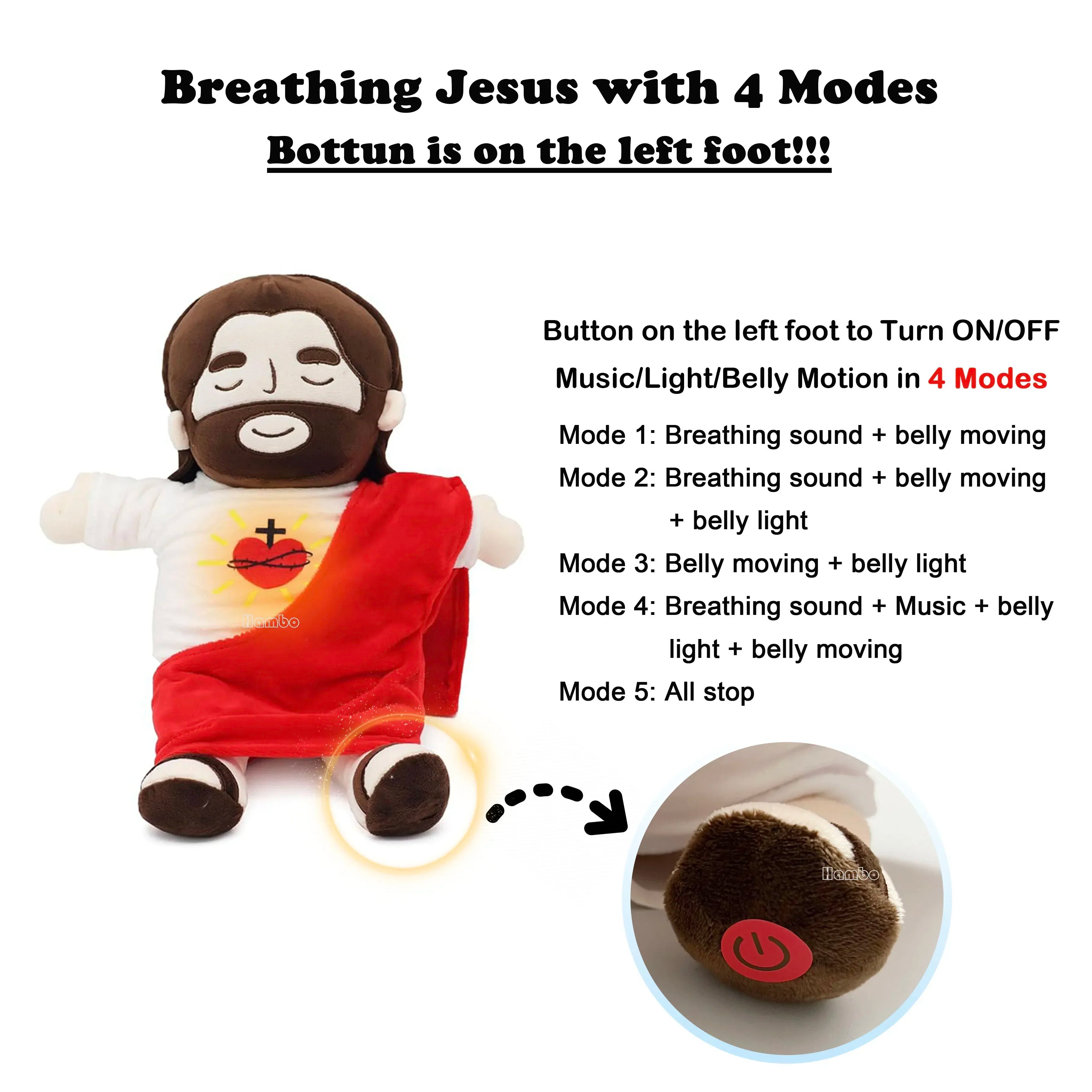 40CM Breathing Jesus Soothe Plush Toy for Kids Soft Soothing Jesus Plushies Comforting Jesus Heart Toy Easter Christmas Gifts