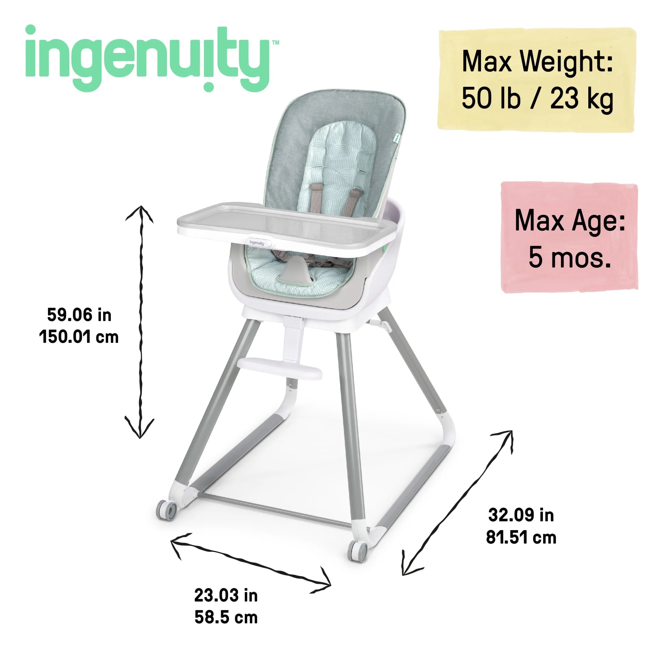 Beanstalk Baby to Big Kid 6-In-1 High Chair, Booster Seat and More, Newborn to 5 Yrs - Ray