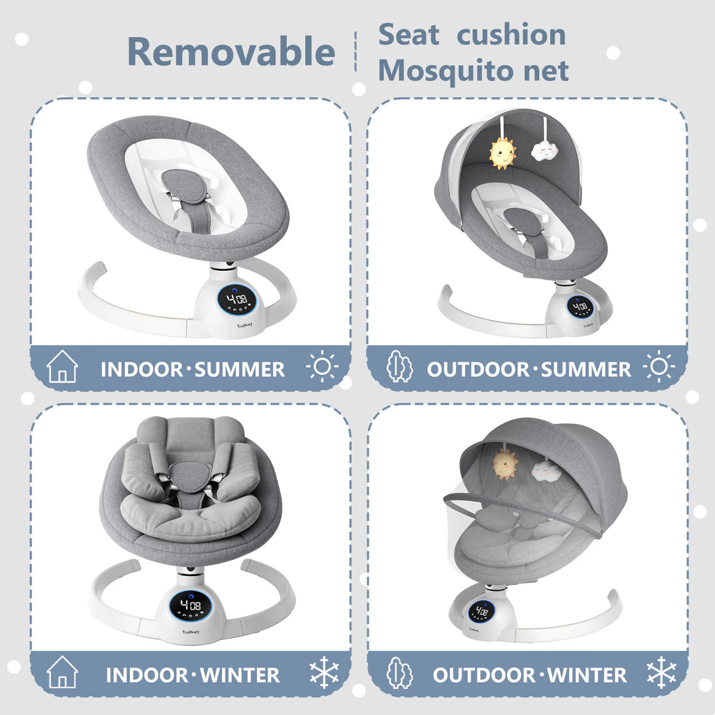 Electric Baby Swing, Infant Rocker with Bluetooth & Remote,5 Speeds,10 Lullabies,3 Timing, Grey