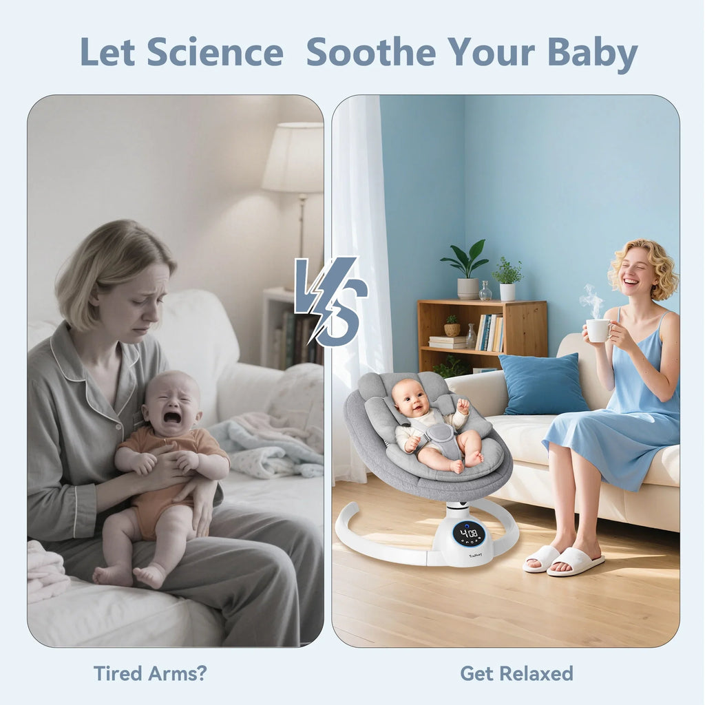 Electric Baby Swing, Infant Rocker with Bluetooth & Remote,5 Speeds,10 Lullabies,3 Timing, Grey