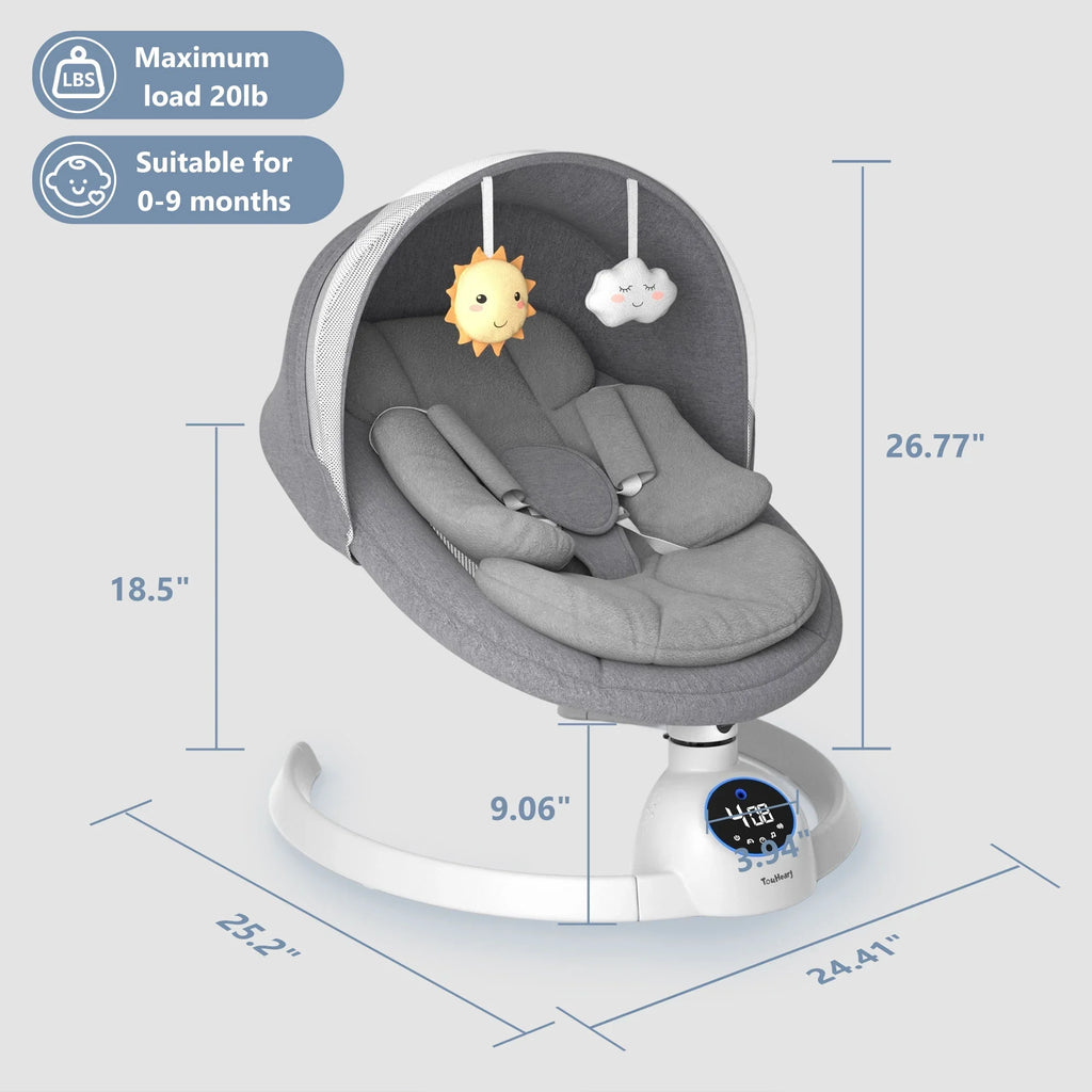 Electric Baby Swing, Infant Rocker with Bluetooth & Remote,5 Speeds,10 Lullabies,3 Timing, Grey