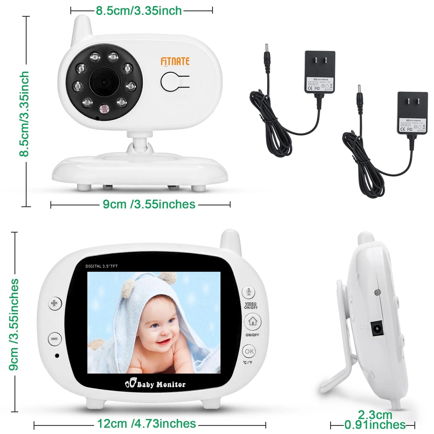 3.5" Audio Video Baby Monitor, Night Vision Safety Viewer